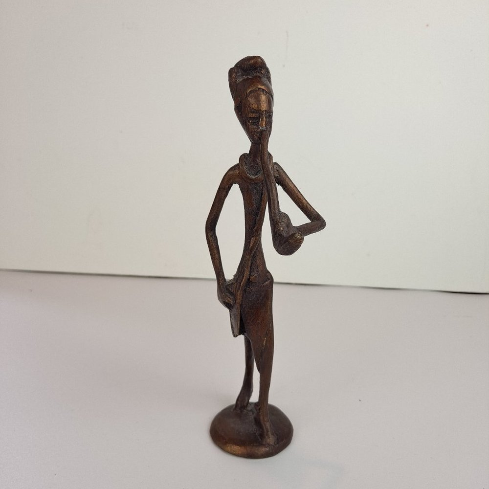 African Folk Art Figurine Sculpture Musician Metal
